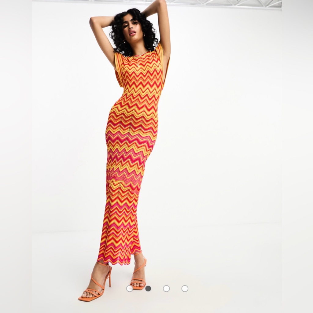 Never Fully Dressed Zig Zag Knitted Midaxi Dress In Red Ombre Sz S